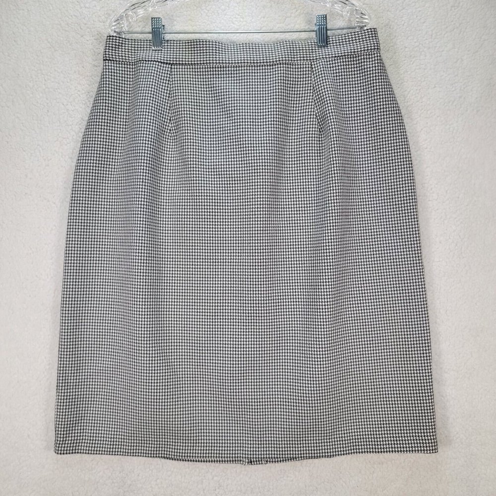 Vintage 90s Black Gingham Stretch Classic Academia Career Knee Pencil Skirt